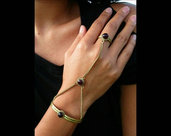 Brass slave bracelet, ring bracelet set, hand finger jewelry, hand jewellery, hand chain, bohemian slave bracelet, brass metal jewellery