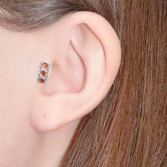 Silver 2mm Garnet Tragus Earring Stud 18 gauge - Nose Ring - Nose Stud - Cartilage Earring Stud - Helix Piercing - Helix Earring