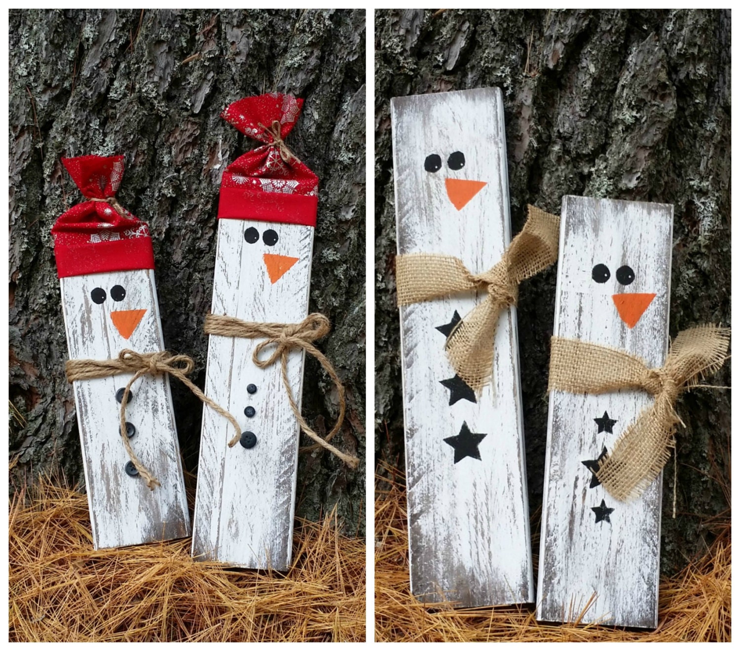 Distressed Rustic Wooden Snowmen Christmas Decor Reclaimed