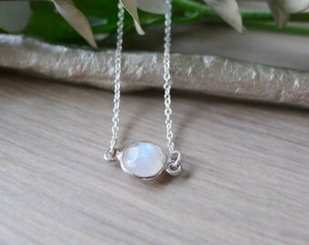 Sterling Silver Moonstone Necklace, Simple Stone Necklace, Modern Necklace, June Birthstone, June Necklace, June Jewelry