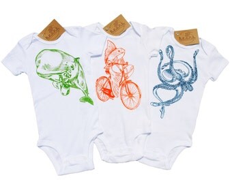 Baby Bodysuits Set of 3 - Funny Baby Boy Layette - Funny Girl Layette - Baby Unisex Bodysuits - One Piece - Nautical - Orange Green Teal