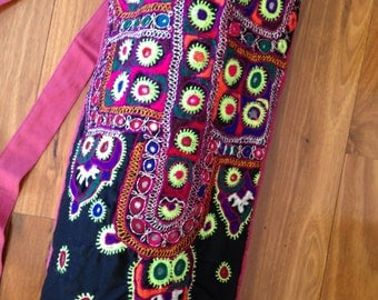 YOGA bag - Hand embroidered traditional banjara stitching with a kantha quilt back