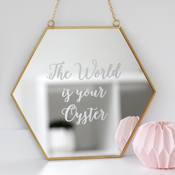 Hexagon Mirror, Personalized Home Gift, Travel Quote Gift, Geometric Homeware, New Home Housewarming Gift, Personalised Hexagon Mirror