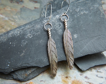 SALE SAVE 20% Tafne Silver Navajo Feather Earrings. Long Silver Native American Earrings. By Molax Chopa Tribe.