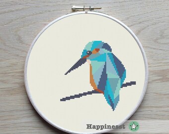 cross stitch pattern kingfisher, geometric kingfisher, modern cross stitch, nature, bird, PDF, ** instant download**