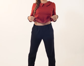 Pantaloni donna autunno inverno , pantaloni neri , pantaloni alla caviglia , fatti su misura , nero