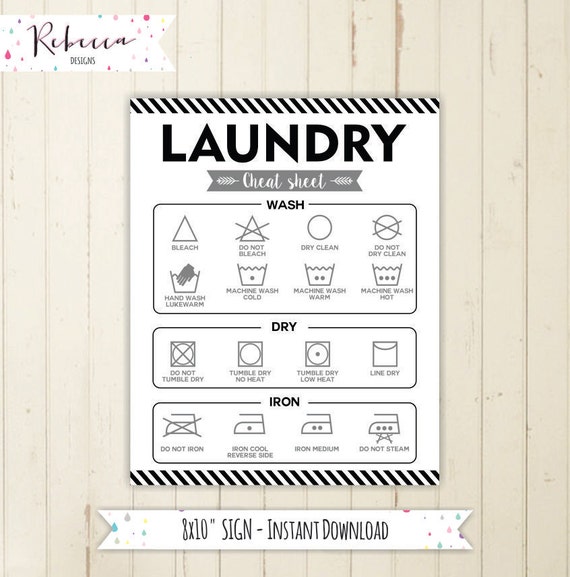 Printable laundry symbol chart guide laundry cheat sheet instant