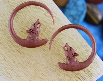 Wolf Ear Hangers for 3mm Stretched Ears - Hand Carved 8g Ear Stretchers 8 Gauge Plug Earrings - 8g Carved Wood Wolf Plug Hangers - A057