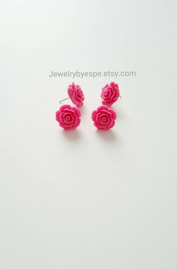 Pink Rose Earrings Flower Earrings Stud Earrings Pink