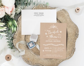 TEMPLATE Kraft Bridal Shower Invitation, Rustic Printable Wedding Shower Invitation, Editable Text, Digital Kraft Invitation, PDF File, 005