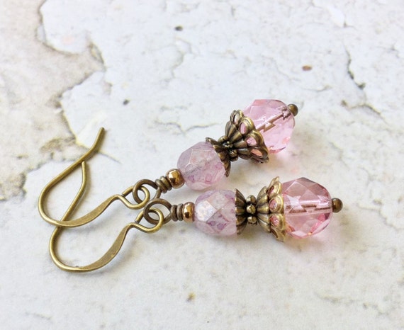 Pink Earrings Pale Pink Earrings Dainty Earrings Antique