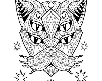 Adult Coloring PDF Cat Page Good Vibes Only Stress Relief Gifts