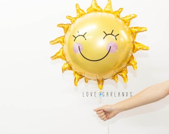 Happy Sun Balloon, Sunshine Balloon, Sun Birthday Party, Summer Party Balloon, You Are My Sunshine Party Theme, Smiley Sun Balloon