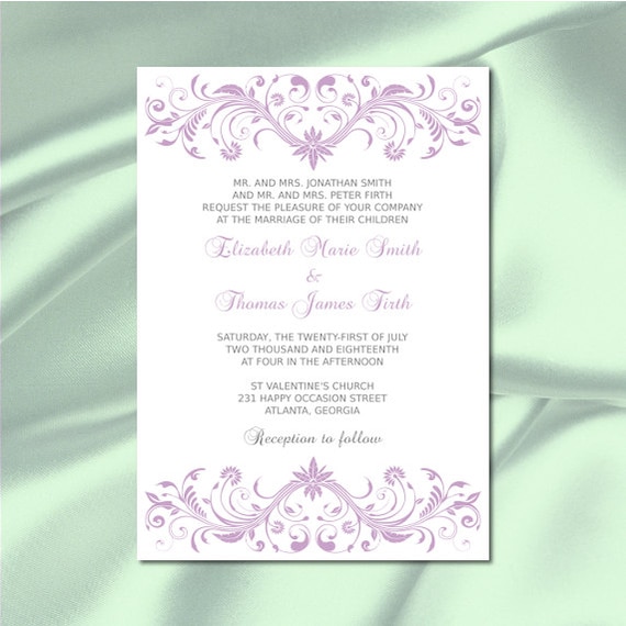 Lilac Wedding Invitation Template Diy Purple Silver Gray