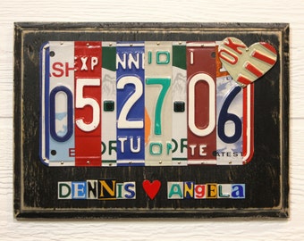 Tin Anniversary Gift - 10 Year Anniversary Gift - License Plate Art Date - Gift for Men - Gift for Her - Special Occassion Gift - Tin Gift