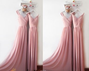 Dusty Pink Bridesmaid Dress,Elegant Prom Dress,Rose Ruched Bodice Bridesmaid Dress,Evening Dress,Modest Bridesmaid Dress,Custom Prom Dress