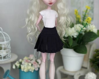 Top and Dark-blue Pleated skirt for Monster High / EAH / Blythe / Azone pure neemo L/M/S/XS / Momoko / Obitsu and same doll 1/6 size