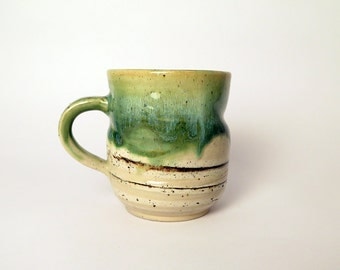 Ceramic colorful coffee mug with handle, Clay mug, Handmade stoneware mug, Ceramic large cup, Handmade green pottery mug