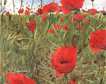 Poppy field watercolor print. Poppies painting. Poppy wall art. Poppy picture. Red flowers. Watercolor poppies. Spring decor. Floral artwork