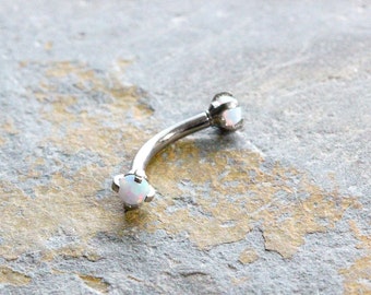 Rook Earring,White Opal 16G Curved Barbell,Daith Ring,Cartilage Barbell,Snug Piercing,Eyebrow Ring,Vertical Labret,Tragus Bar,Surgical Steel