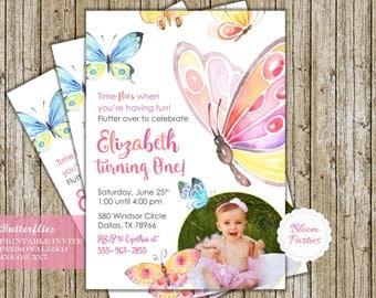 Butterfly Birthday Invitation Time Flies First Birthday 1st Birthday Butterfly Birthday Party Digital Printable Invites