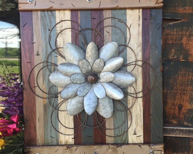 FLOWER Rustic Sign Reclaimed XL Shutter Barn Wood Distressed Industrial Blue Green Red Metal Flowers Large FLOWER Rustic Sign Reclaimed XL Shutter Barn Wood Distressed Industrial Blue Green Red Metal Flowers Large