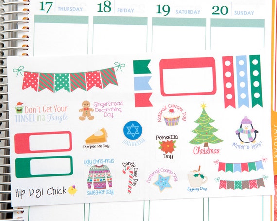 HOL012 December Holiday Stickers Christmas Winter by HipDigiChick