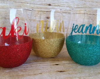 Wine glasses-Stemless Wine Glass-Glitter Wine Glasses-Birthday Gifts-Gifts For Her-Gifts For Friends-wine glasses-Best Friend Gifts-Set Of 3