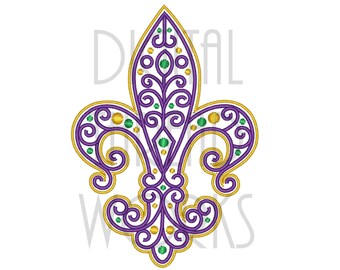 Filigree Fleur De Lis Mardi Gras Embroidery Design for 4x4, 5x7, and 6x10 inch hoops. Instant Download