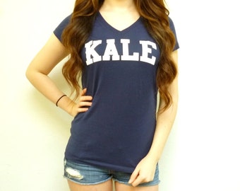 Kale Shirt - Kale T Shirt - Kale University - Kale University Shirt - Funny Shirt - Navy V Neck