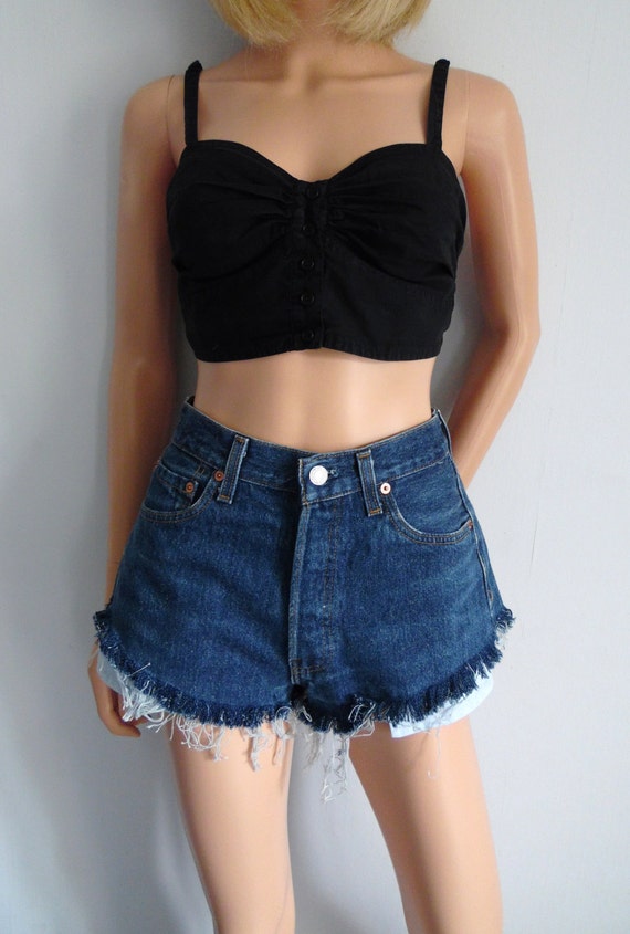 High waisted shorts Levis 501 blue denim frayed ripped