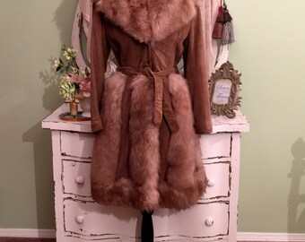 70s Suede Shearling Coat, Butter Soft, Vintage Princess Coat, S/SM, Luxury Gift, A line Fur Coat, 1970s Coat, Stylish Winter Coat, Fur Coat
