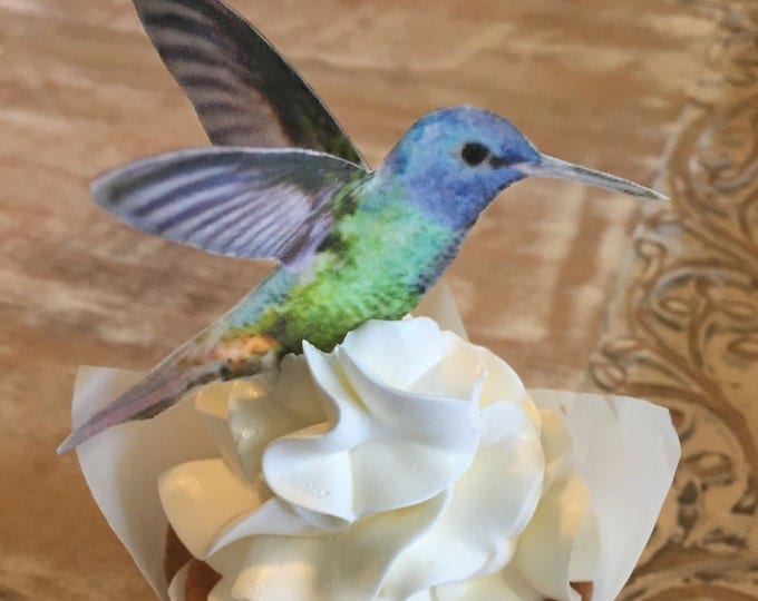 Edible Hummingbirds, 3-D Triple-Sided Wafer Paper Toppers for Cakes, Cupcakes or Cookies - Set of 4