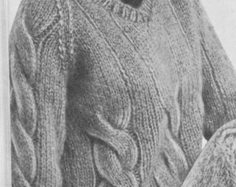 241 PDF Cable Knit Sweater Knitting Pattern, Ladies V-Neck Pullover, Cabled Knit Design, Size 12 to 18, Vintage 1960's, PDF Download, Gift