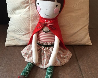 Fabric soft doll,Rag doll, Cloth doll,Hanmade doll,Baby Girl gift,Stuffed doll,Red Riding Hood