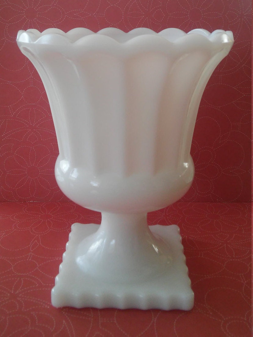 Vintage White Milk Glass Vase Scalloped by RedButtonBungalow