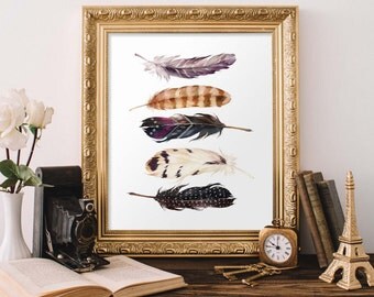 FEATHERS WALL ART, Christmas Gift,Home Decor, Feathers Print, Feathers Printable, Feathers Art, Tribal Wall Art, Tribal Print, Printable Art