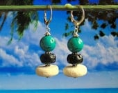 Silver earrings, turquoise earrings, white coral earrings, coral earrings, turquoise jewelry, lava earrings, gemstone earrings, multicolor