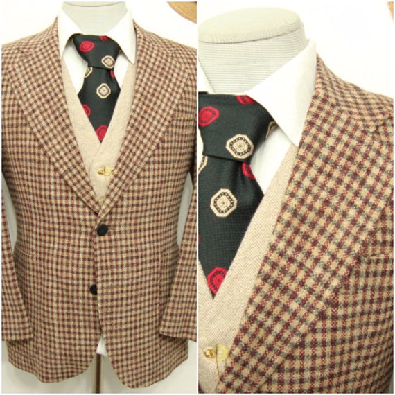 1940s HENLEY Plaid Checkered Tweed Sport Coat Vintage 40s