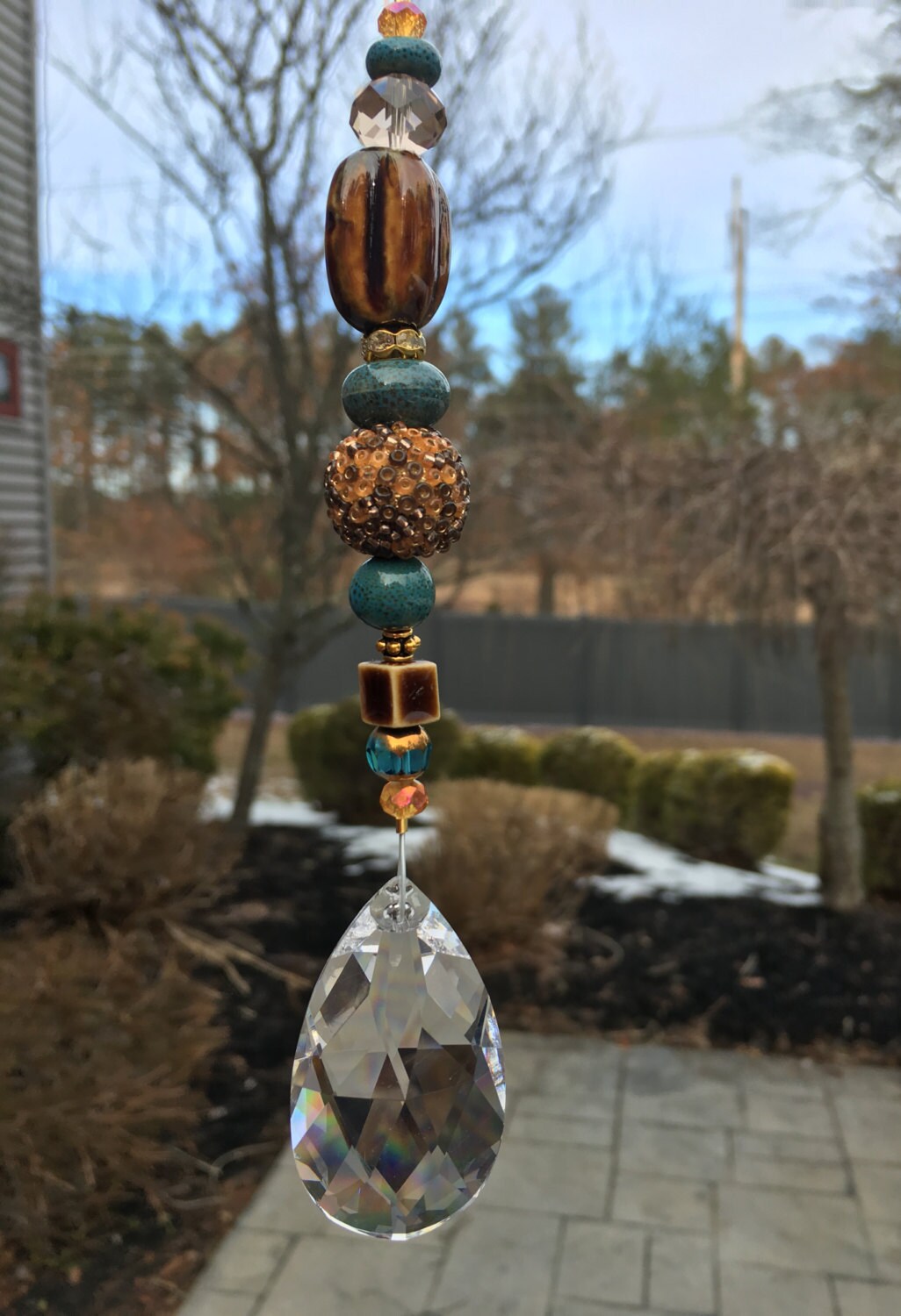 Hanging Crystal Suncatcher Teal & Brown 50mm Crystal