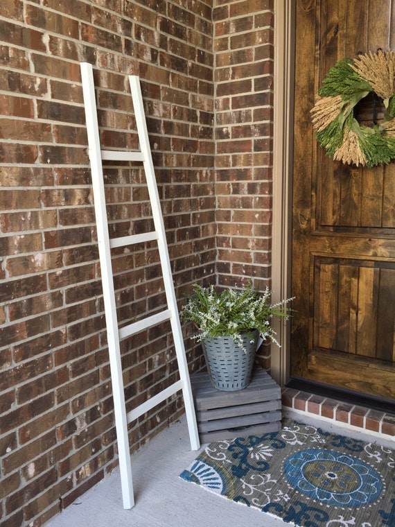 White Wooden Leaning Ladder by ThePaintedDoorTX on Etsy
