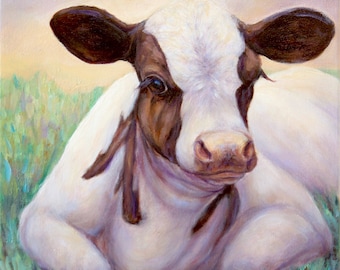 SOLD-Original Cow Oil Painting on canvas- "Spring Calf"