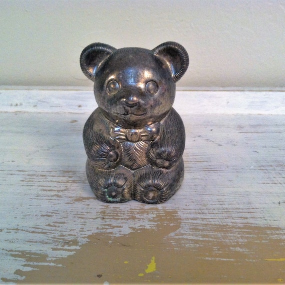 silver plated teddy bear money box