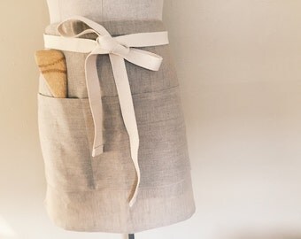 Linen Half Apron- Natural, Waist apron