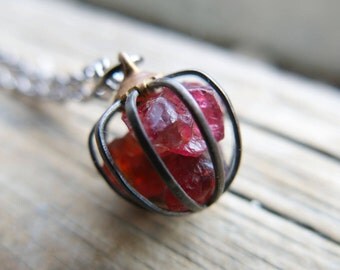 Birthstone Garnet Raw Necklace Jewelry Inspirational Her January Birthday Mom Crystal Gemstone Gift Wife Girlfriend cage Birth Stone Mum