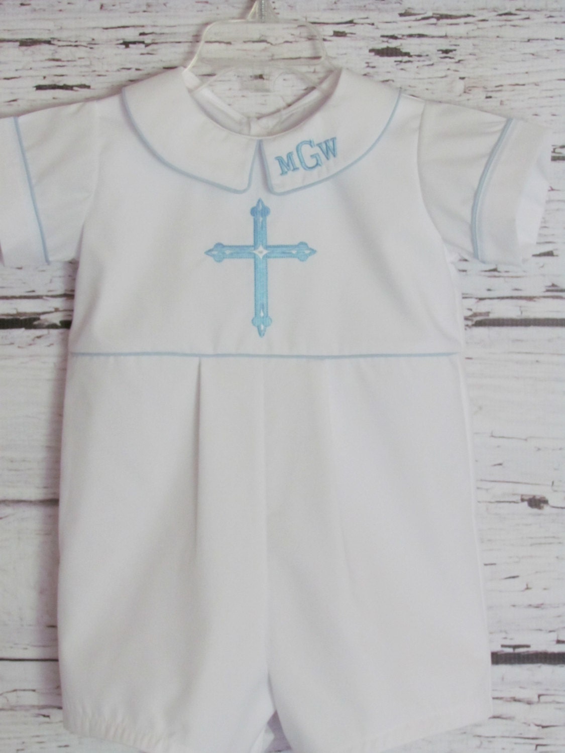 Baby Boy Baptism Romper Monogram Collar by KsCreationsChildrens