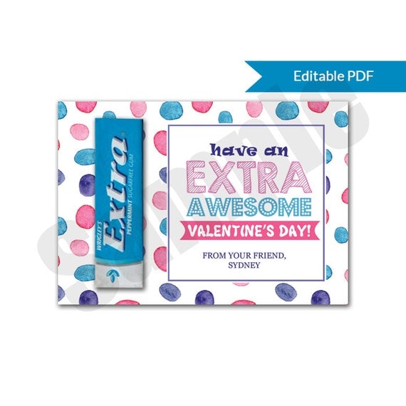 EXTRA Gum Valentine s Day Card or Tag Editable PDF Instant