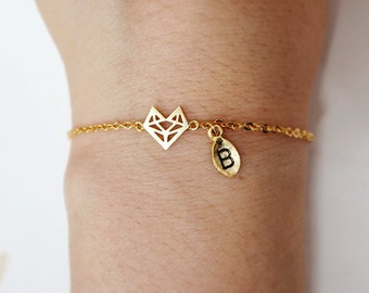 fox bracelet, Personalized bracelet,origami fox bracelet, animal,initial bracelet, Personalized Jewelry, friendship bracelet