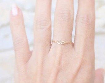 Tiny Infinity Ring - 14k gold filled delicate chain ring with a tiny handmade infinity, gold ring,simple gold ring,everyday