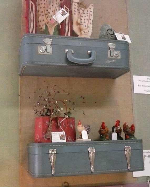 Decorating Room Idea Upcycled Vintage Denim Suitcase Wall